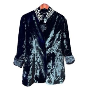 Soft Surroundings black velvet blazer Gem Collar Shine Western Small lined